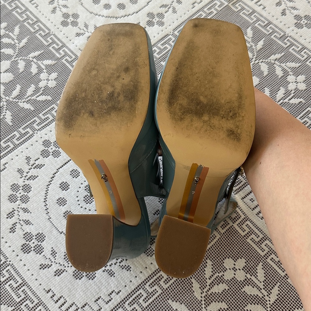 SAM EDELMAN Jildie Slingback Mary Jane Pump Blue Patent Square Toe Block Heel 7 - Picture 8 of 9